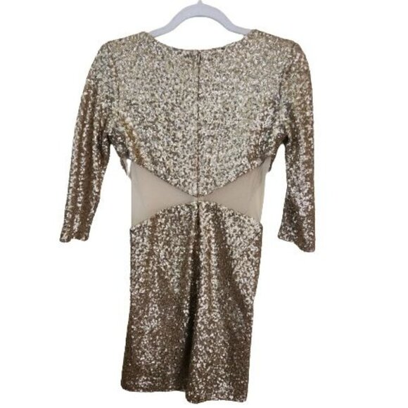 TFNC London Gold Sequined Mesh Cut Out Sides Mini Dress Size M - Picture 2 of 6